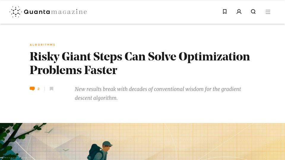 Screenshot of quantamagazine.org: Risky Giant Steps Can Solve Optimization Problems Faster