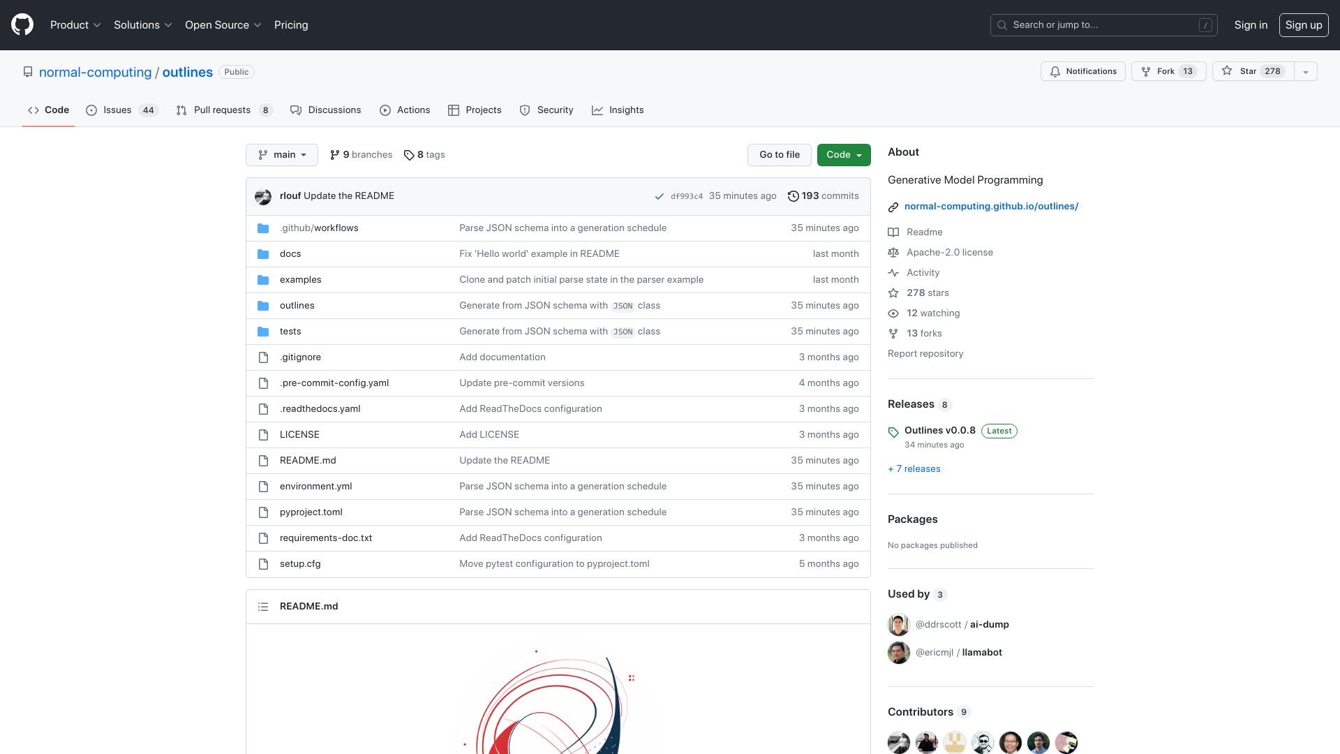 Screenshot of github.com: Show HN: LLMs can generate valid JSON 100% of the time