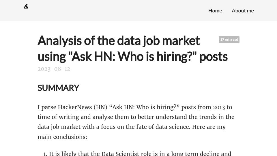 Screenshot of emiruz.com: Analysis of the data job market using HN job posts