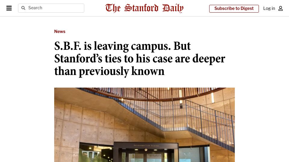 Screenshot of stanforddaily.com: SBF was scheduled to speak to a Stanford class in a Tech ethics course
