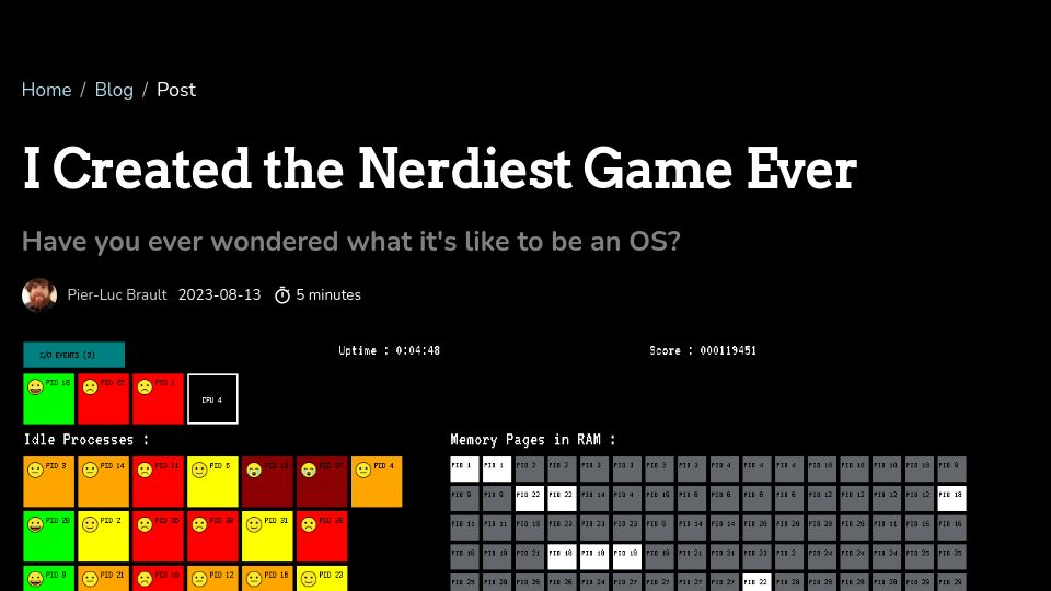 Screenshot of plbrault.com: A video game where you are an operating system