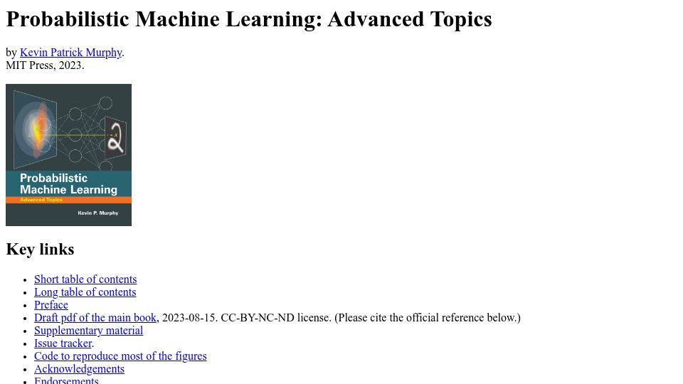 Screenshot of probml.github.io: Probabilistic Machine Learning: Advanced Topics