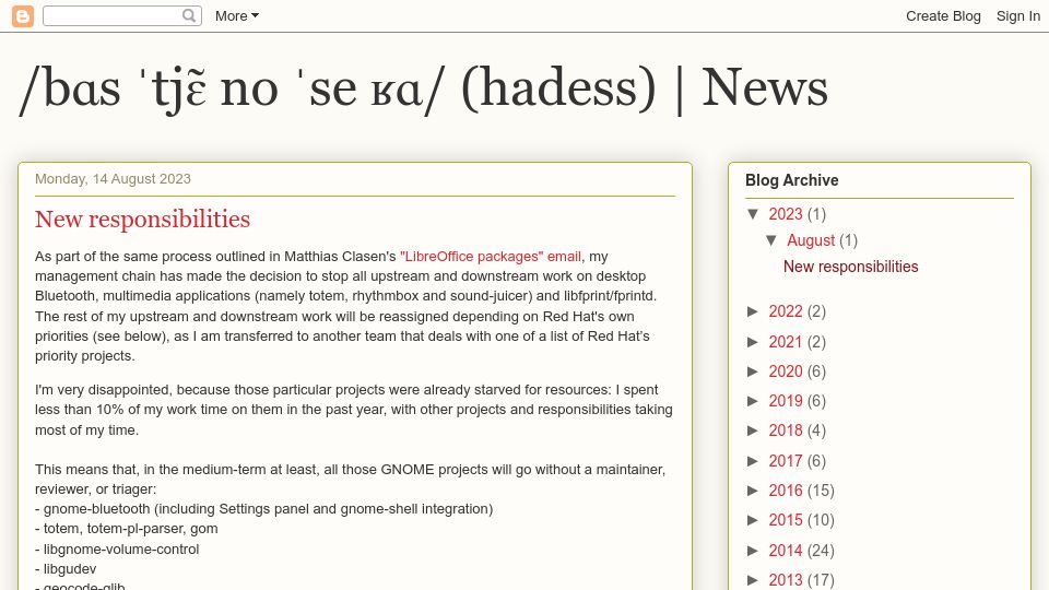 Screenshot of hadess.net: New responsibilities
