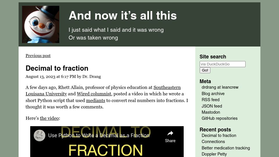 Screenshot of leancrew.com: Decimal to fraction