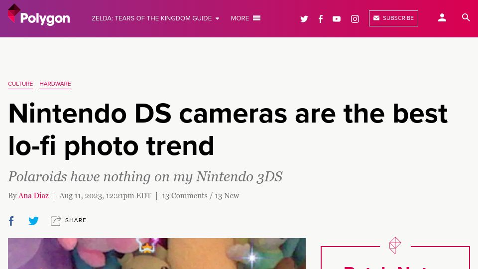 Screenshot of polygon.com: Nintendo DS cameras are the best lo-fi photo trend