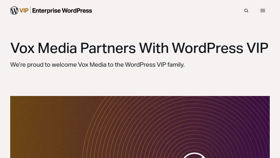 Screenshot of wpvip.com: Vox Media Partners with WordPress VIP