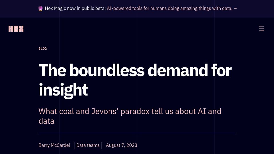 Screenshot of hex.tech: What coal and Jevons’ paradox tell us about AI and data