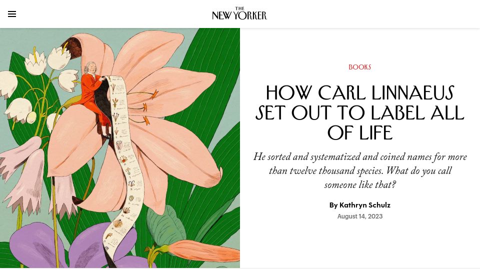 Screenshot of newyorker.com: Carl Linnaeus Set Out to Label All of Life