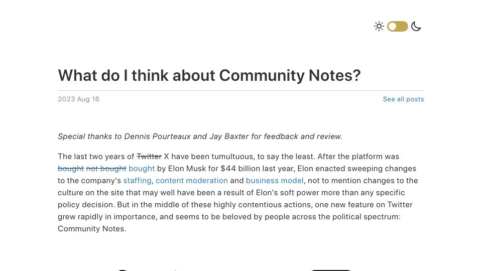 Screenshot of vitalik.eth.limo: What do I think about Community Notes?