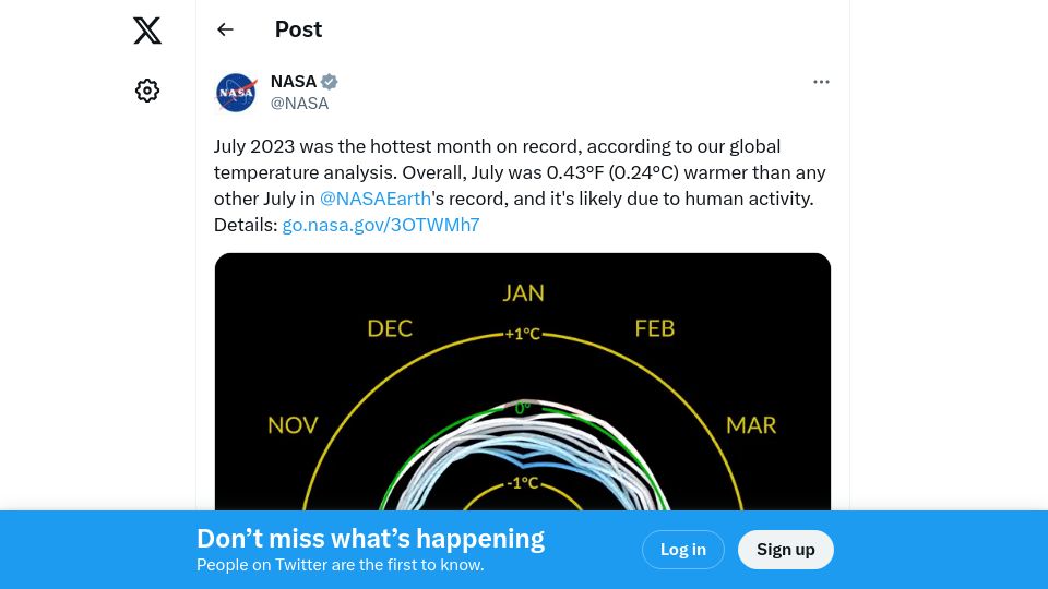 Screenshot of twitter.com: July 2023 was the hottest month on record