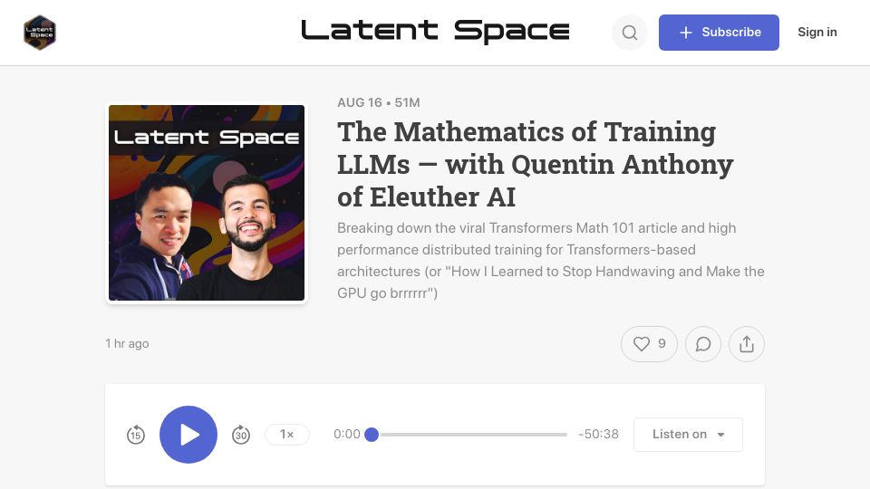Screenshot of latent.space: The Mathematics of Training LLMs
