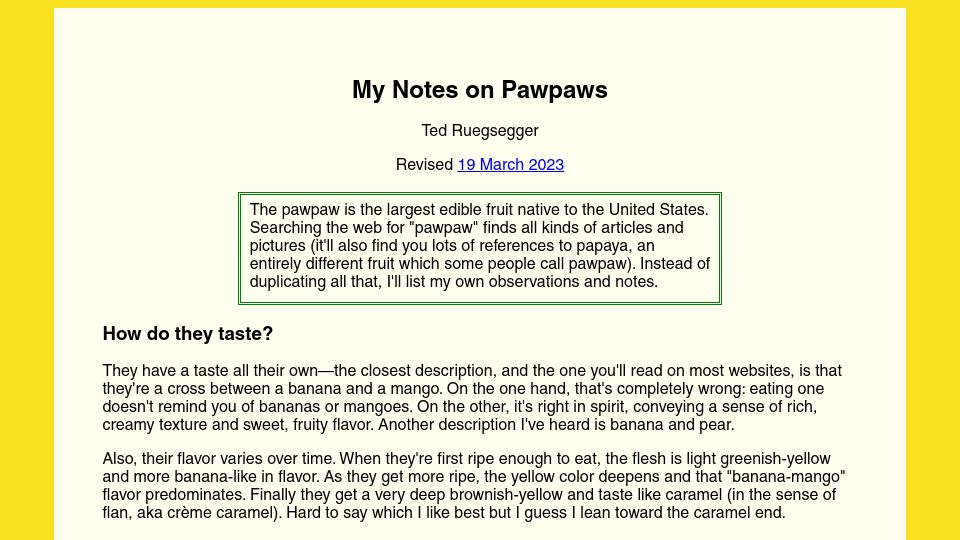 Screenshot of toyrus.ngrok.io: Ted's Notes on Pawpaws (2016)