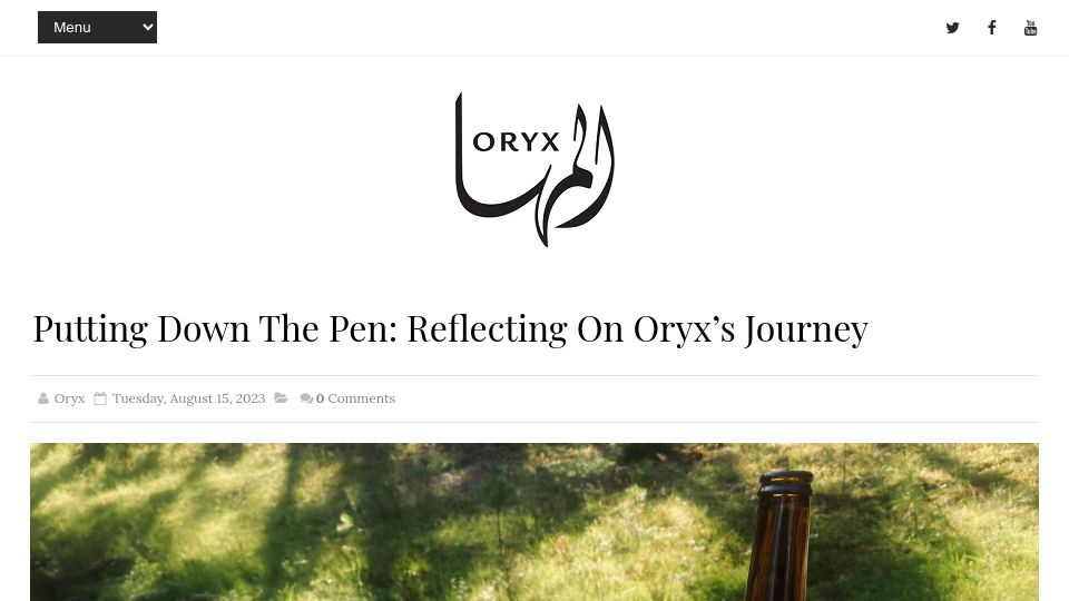 Screenshot of oryxspioenkop.com: Putting Down the Pen: Reflecting on Oryx’s Journey