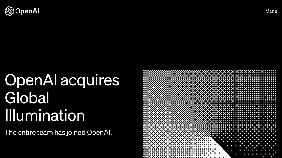 Screenshot of openai.com: OpenAI acquires Global Illumination