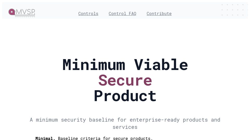 Screenshot of mvsp.dev: Minimum Viable Secure Product