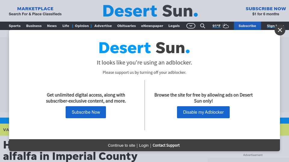 Screenshot of desertsun.com: How do we save water: Stop growing alfalfa in Imperial County