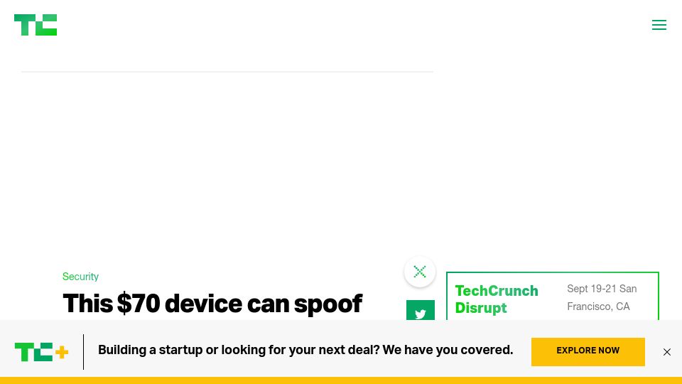 Screenshot of techcrunch.com: $70 device can spoof an Apple device sending BLE Advertising Packets