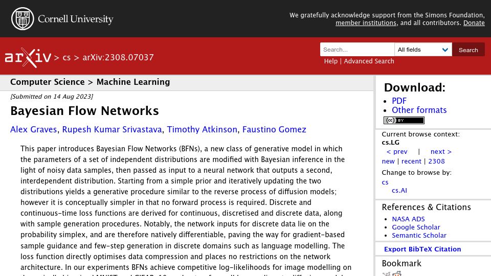 Screenshot of arxiv.org: Bayesian Flow Networks