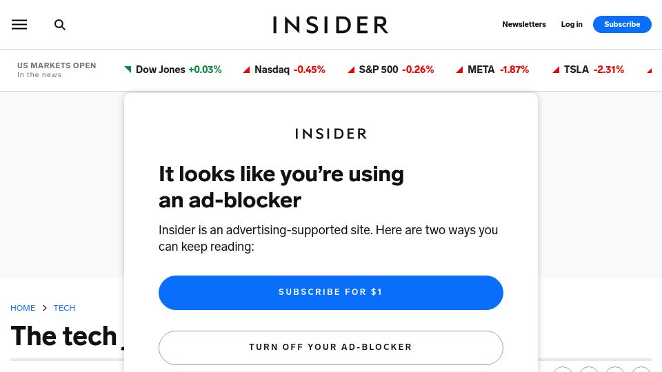 Screenshot of businessinsider.com: The tech job recession is over