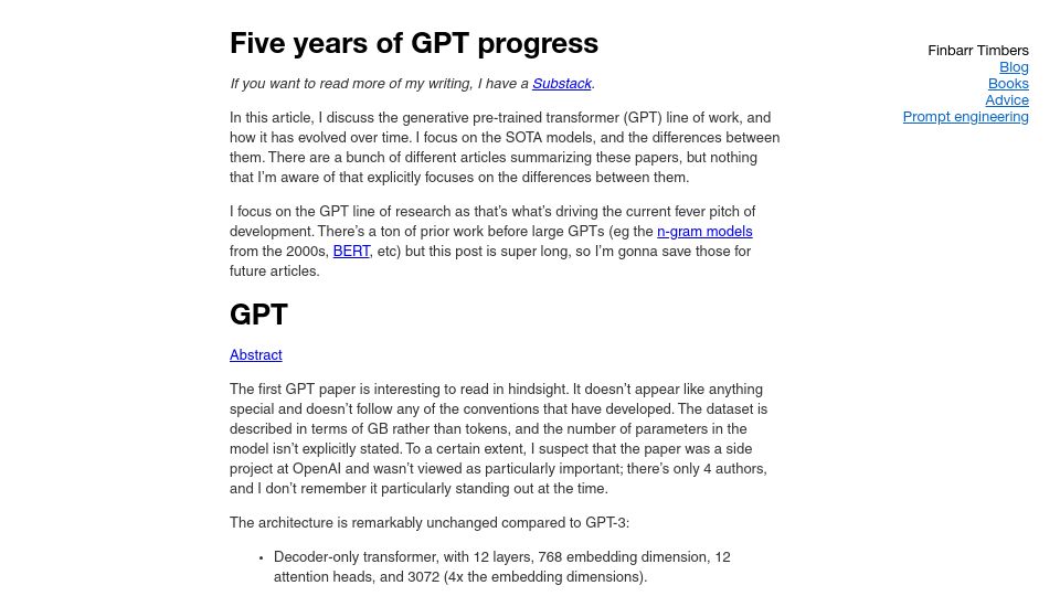 Screenshot of finbarr.ca: Five Years of LLM Progress