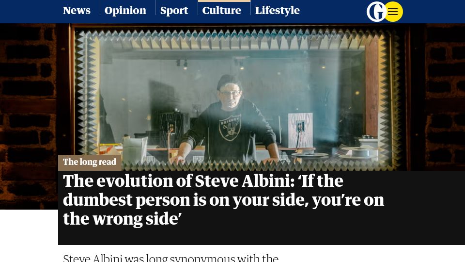 Screenshot of theguardian.com: The evolution of Steve Albini