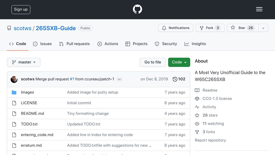 Screenshot of github.com: A most very unofficial guide to the W65C265SXB