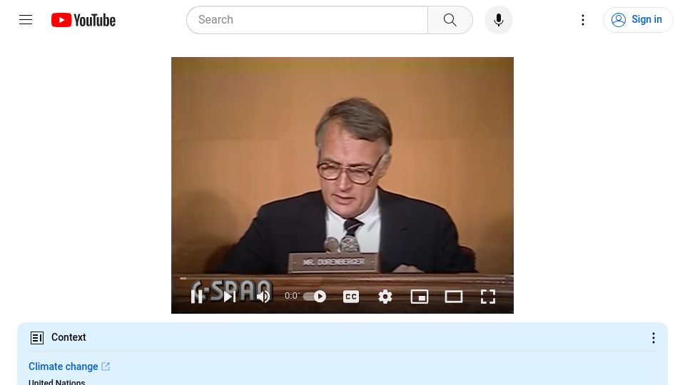 Screenshot of youtube.com: Carl Sagan testifying before Congress on climate change (1985) [video]
