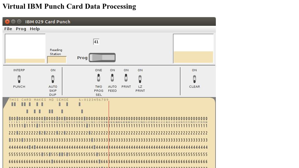 Screenshot of sims.durgadas.com: Virtual IBM Punch Card Data Processing (2018)