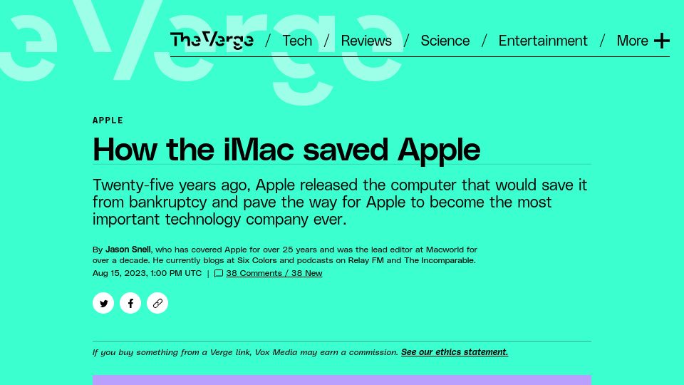 Screenshot of theverge.com: How the iMac Saved Apple
