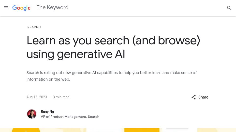 Screenshot of blog.google: Learn as you search (and browse) using generative AI