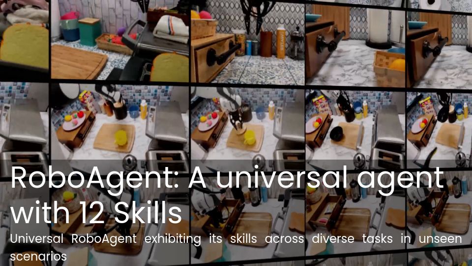 Screenshot of robopen.github.io: RoboAgent: A universal agent with 12 Skills