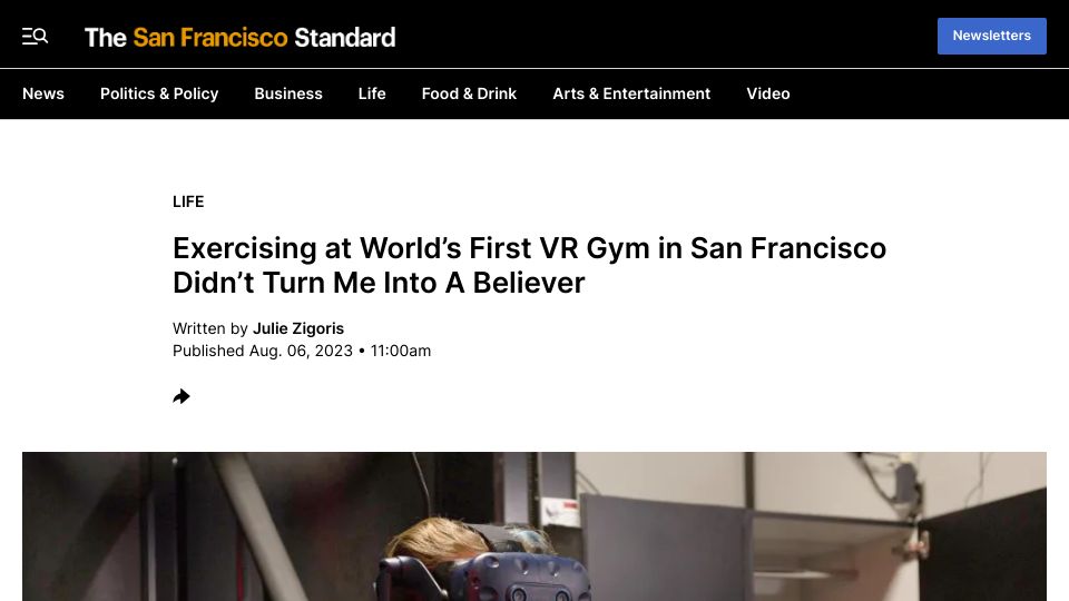 Screenshot of sfstandard.com: Exercising at a VR Gym