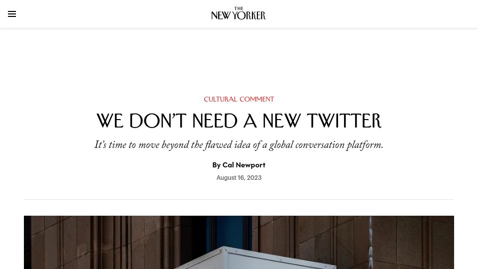 Screenshot of newyorker.com: We Don’t Need a New Twitter