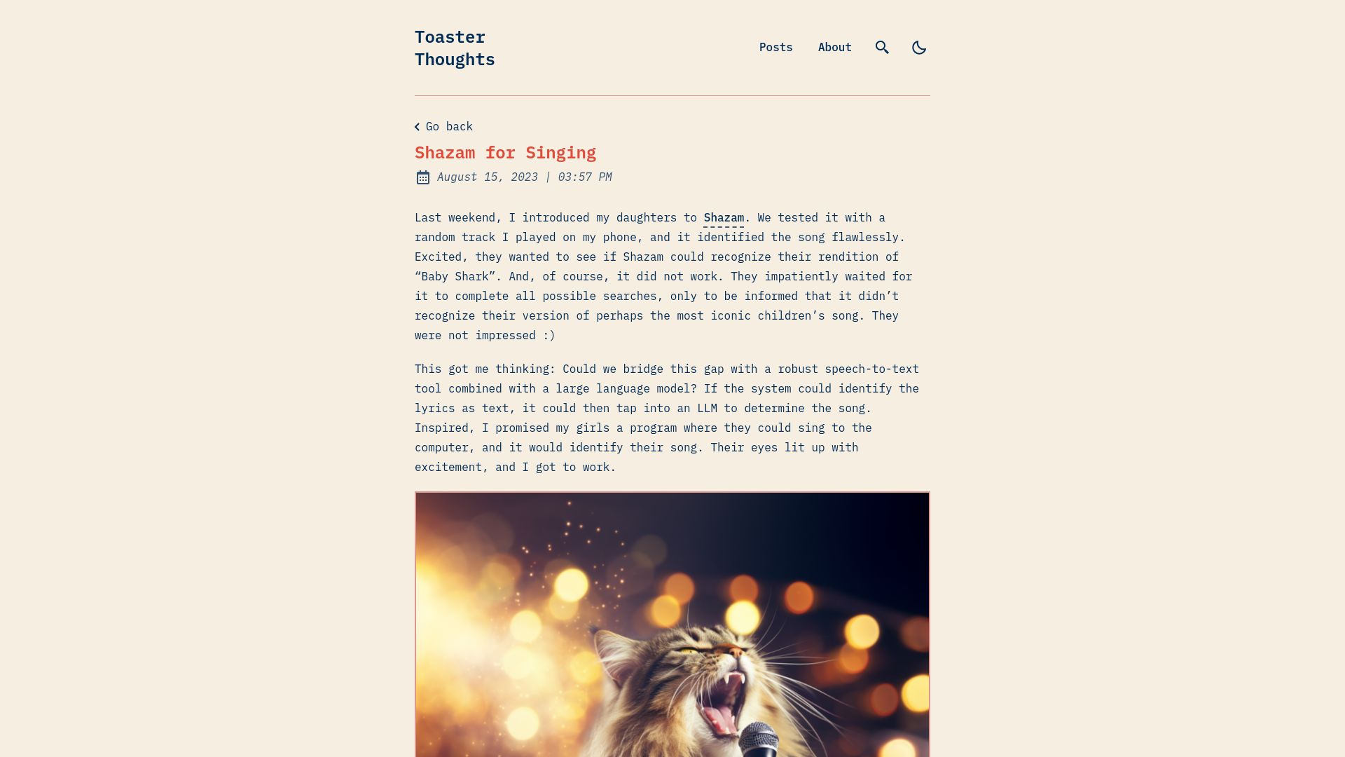 Screenshot of blog.toasterthoughts.eu: Shazam for singing