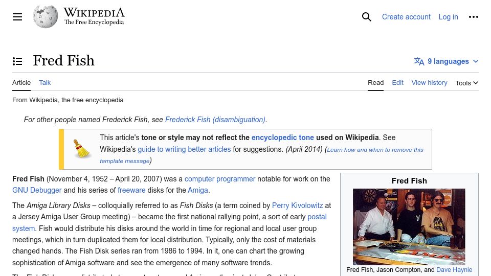Screenshot of en.wikipedia.org: Fred Fish