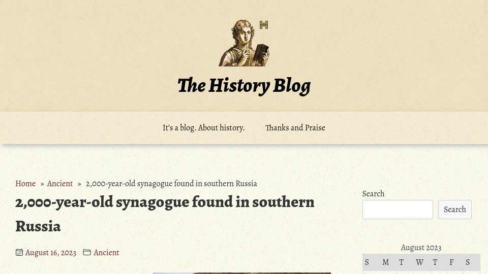 Screenshot of thehistoryblog.com: 2,000-year-old synagogue found in southern Russia