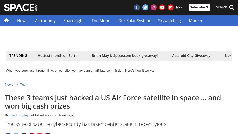 Screenshot of space.com: Three security teams just hacked a US Air Force satellite in space