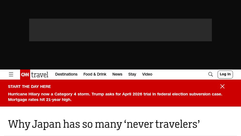 Screenshot of cnn.com: Why Japan has so many ‘never travelers’