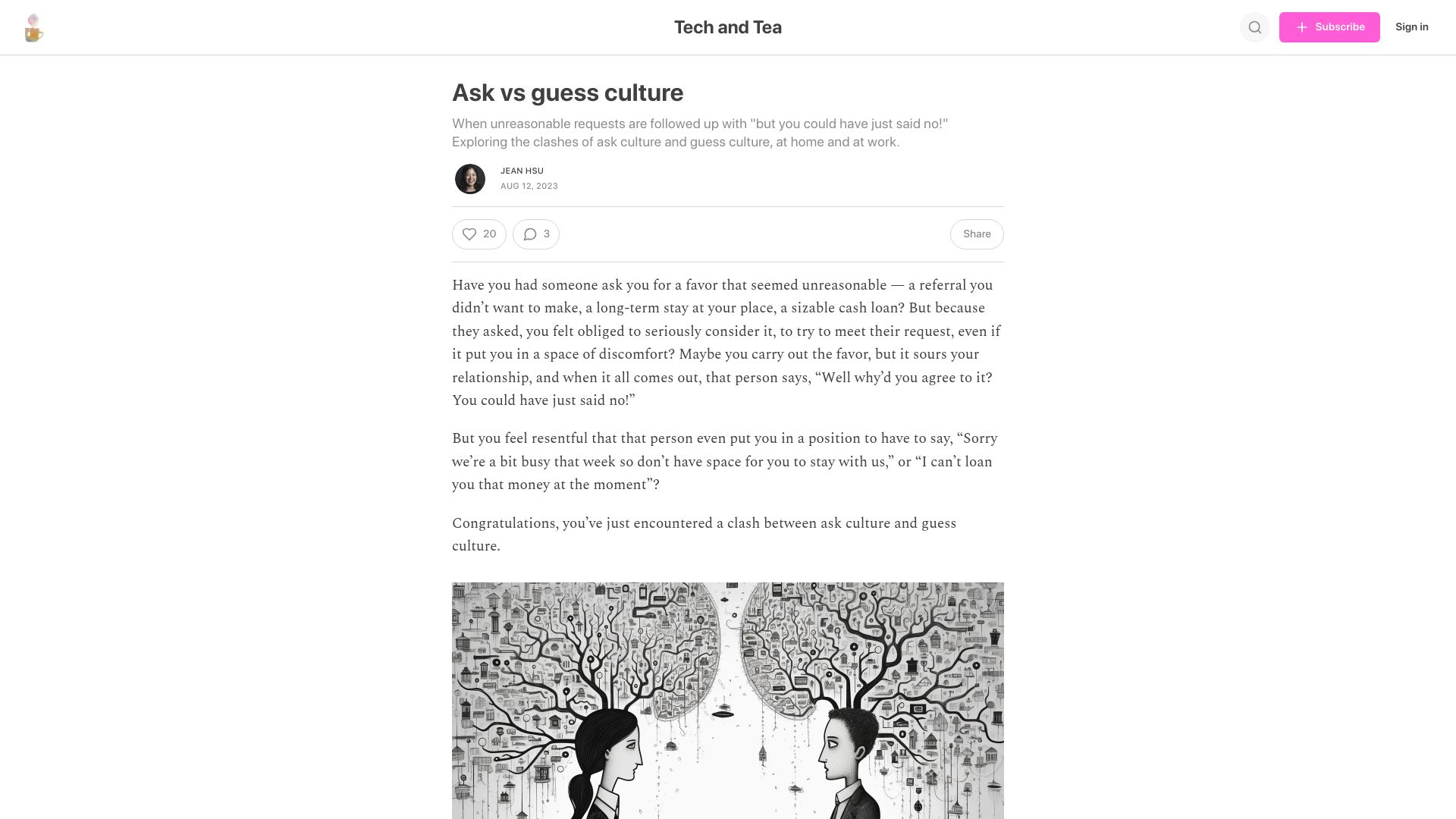 Screenshot of jeanhsu.substack.com: Ask vs. Guess Culture