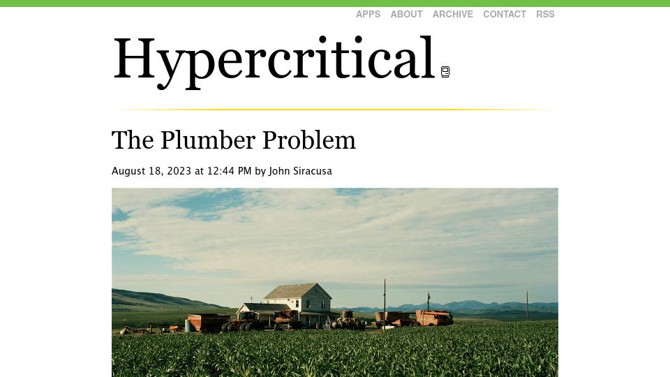 Screenshot of hypercritical.co: The Plumber Problem