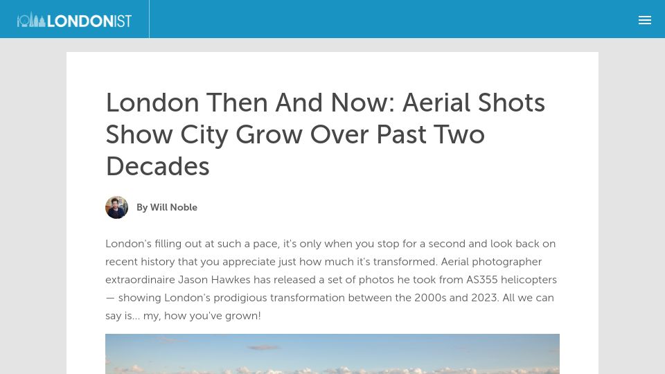 Screenshot of londonist.com: London Then and Now: Aerial Shots Show City Grow over Past Two Decades