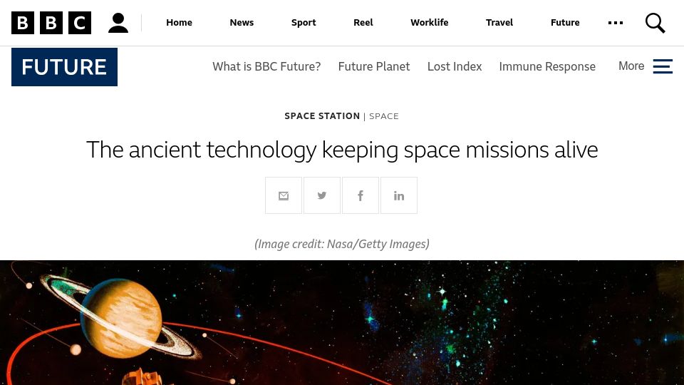 Screenshot of bbc.com: The ancient technology keeping space missions alive