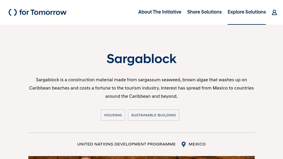 Screenshot of fortomorrow.org: Sargablock: Bricks from Seaweed