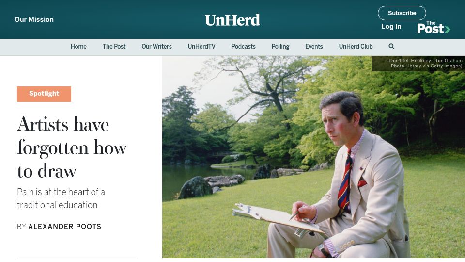 Screenshot of unherd.com: Artists have forgotten how to draw