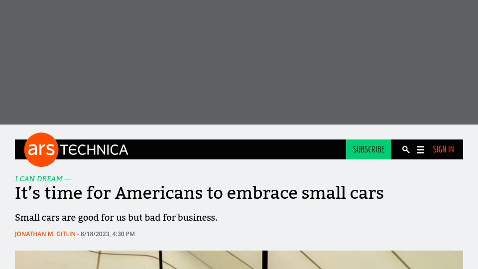 Screenshot of arstechnica.com: It’s time for Americans to embrace small cars
