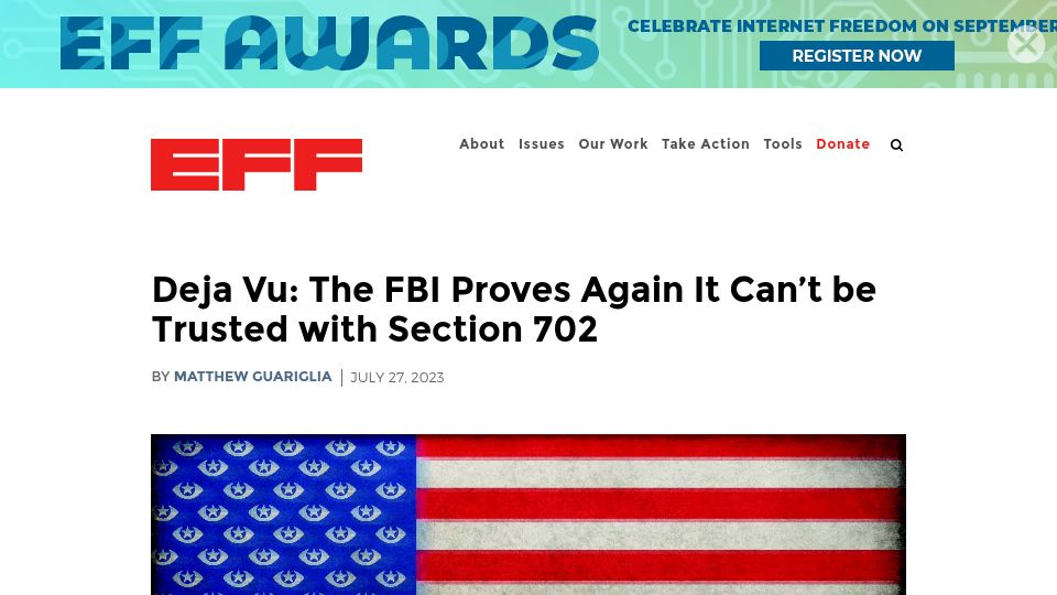 Screenshot of eff.org: The FBI proves again it can’t be trusted with Section 702