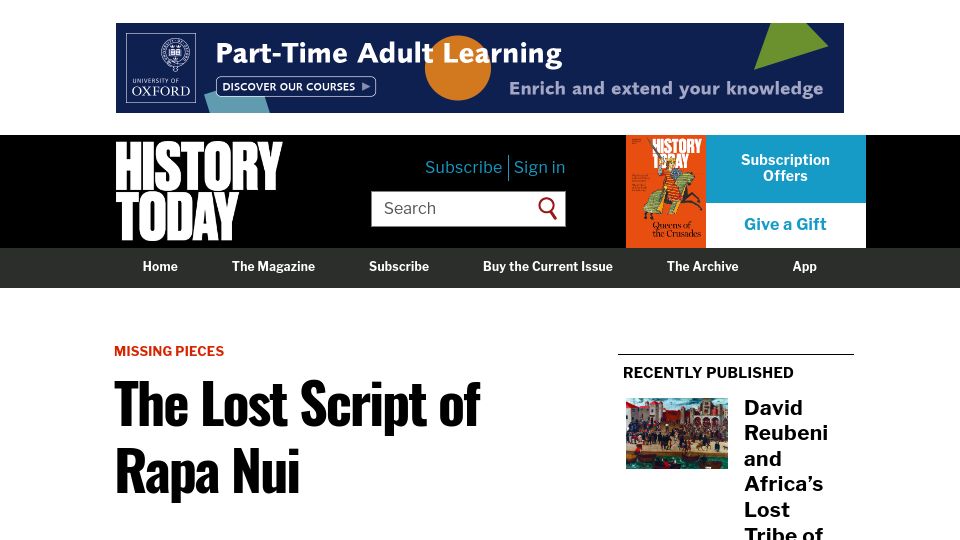 Screenshot of historytoday.com: The lost script of Rapa Nui