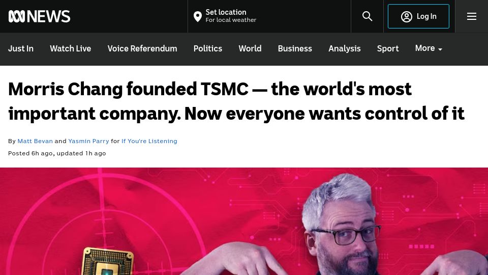 Screenshot of abc.net.au: Morris Chang founded TSMC, the most valuable company in Asia