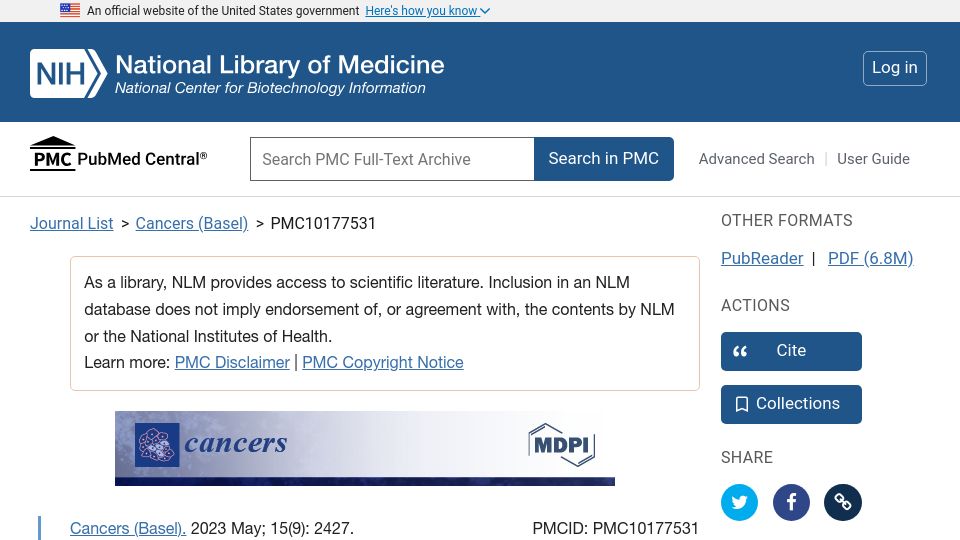 Screenshot of ncbi.nlm.nih.gov: High-Dosage NMN Promotes Ferroptosis to Suppress Lung Adenocarcinoma in Mice