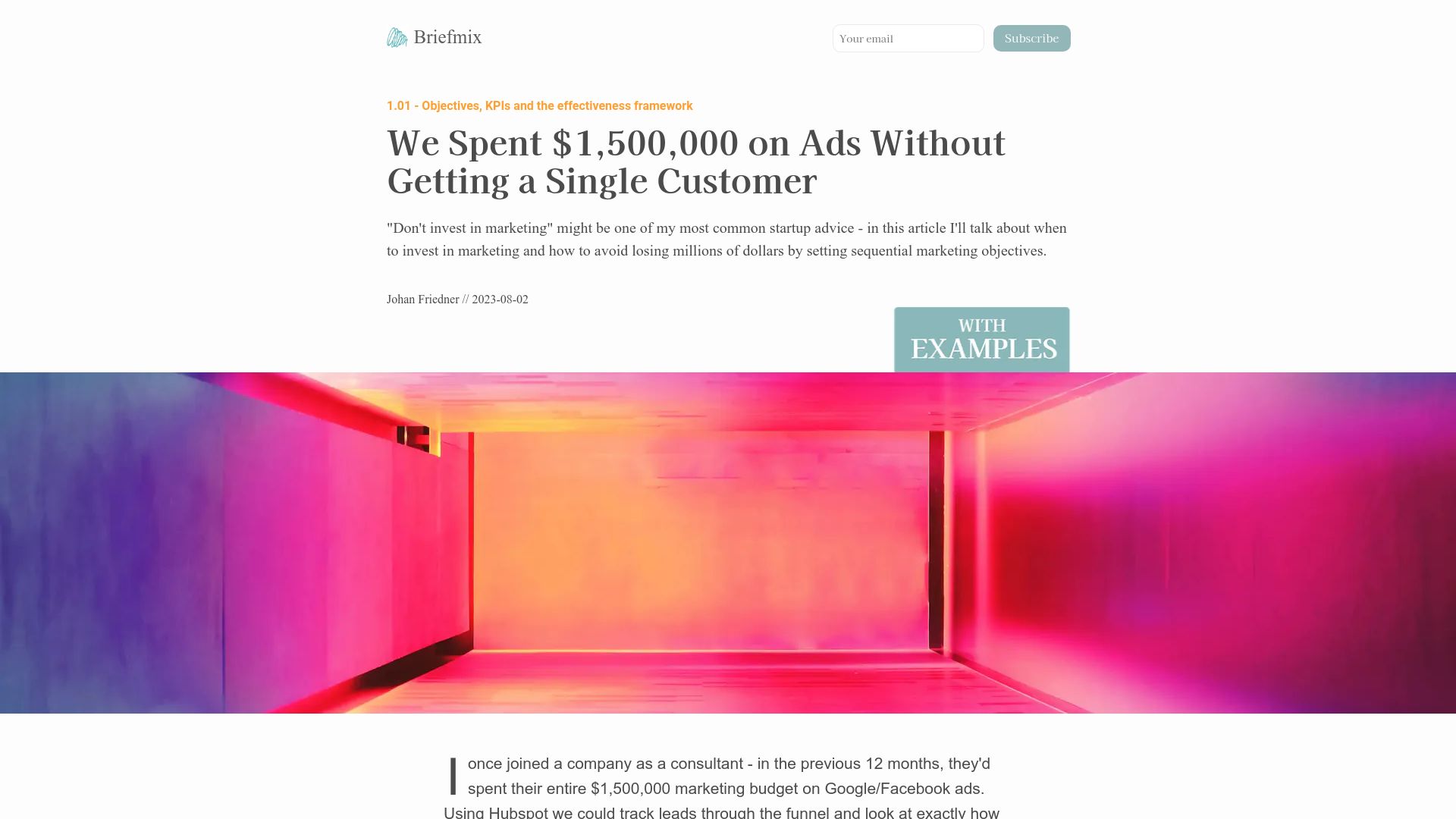Screenshot of briefmix.com: When to invest in marketing